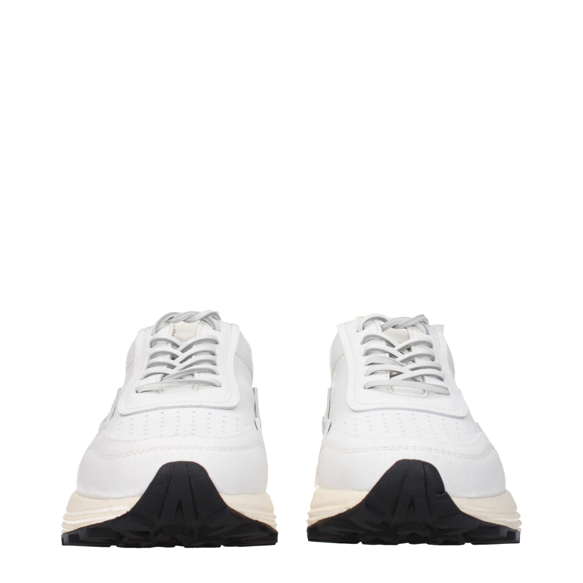 Pair of white leather chunky sneakers with black laces