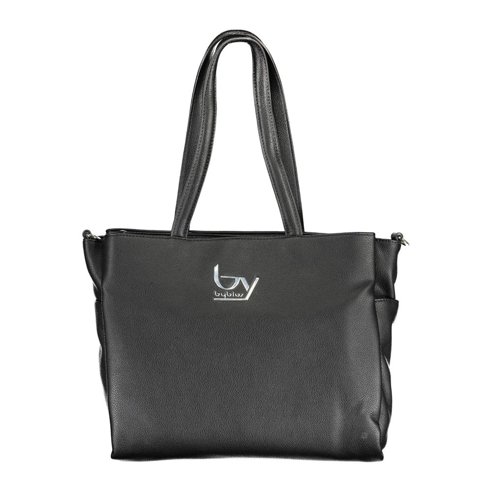 Black tote bag with logo on side