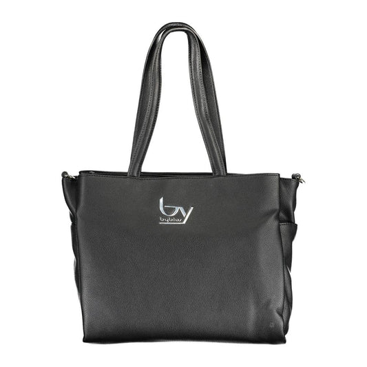 Black tote bag with logo on side