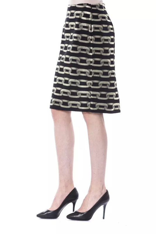 Black skirt with gold pattern on a model