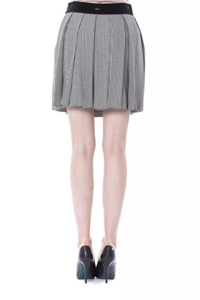 The skirt is plaid and black and white