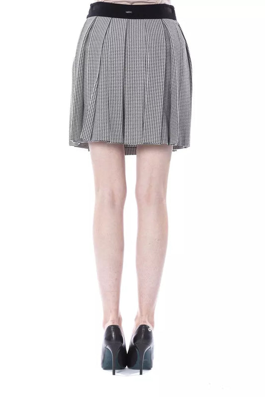 The skirt is plaid and black and white