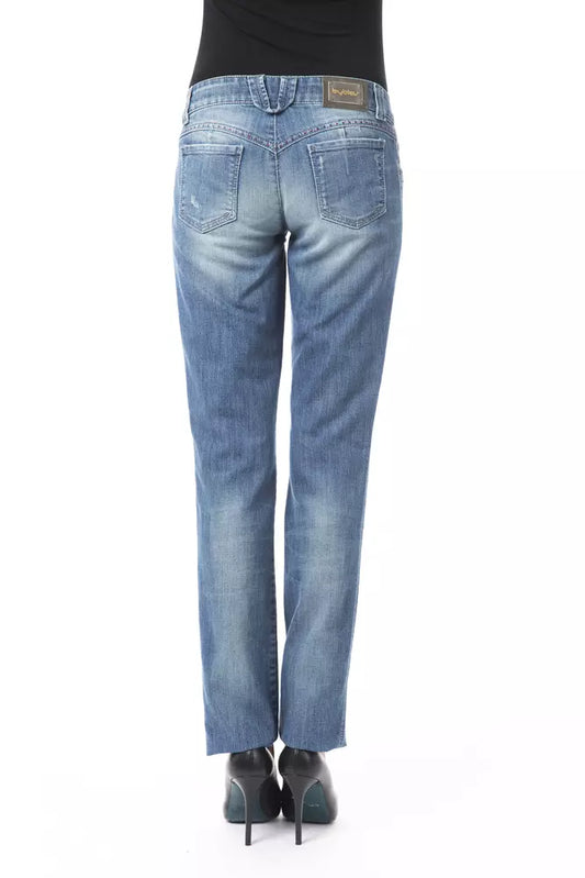 Pair of blue denim jeans on a mannequin