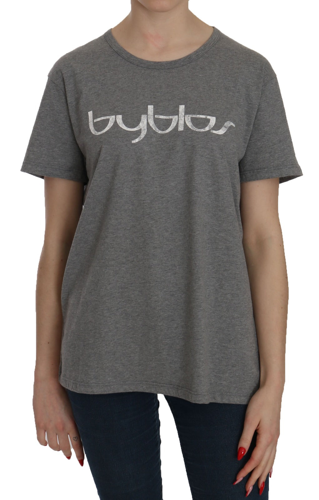 Grey t-shirt with white logo on front