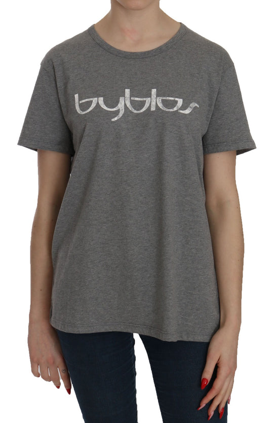 Grey t-shirt with white logo on front
