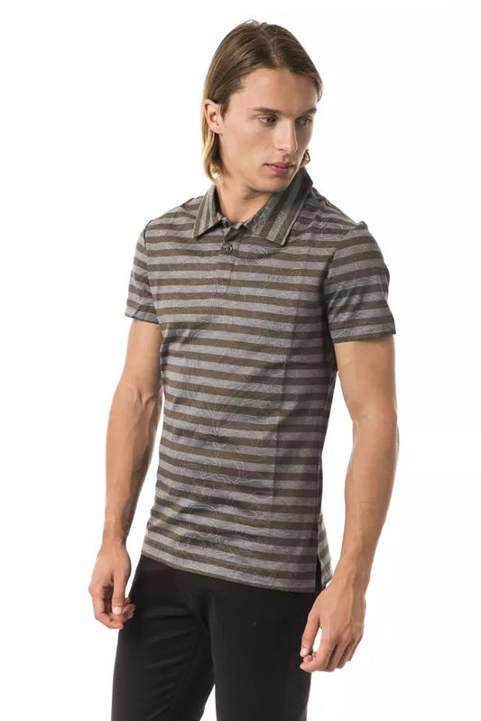 Man wearing striped polo shirt
