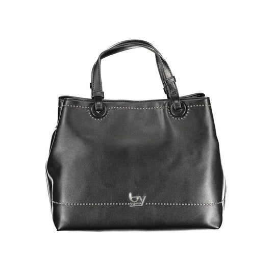 Black leather handbag with stitched detailing