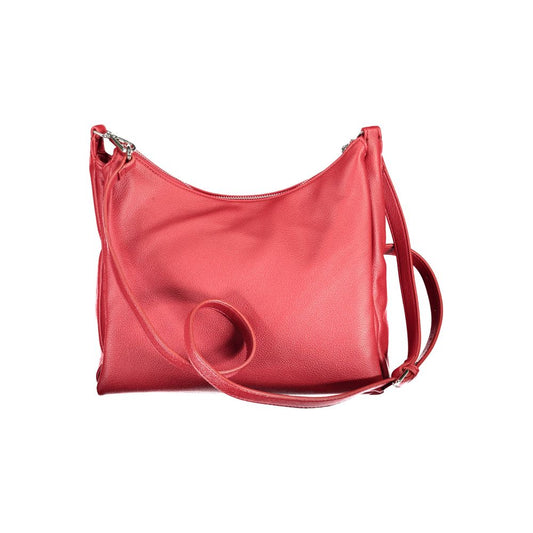 Red leather handbag with strap