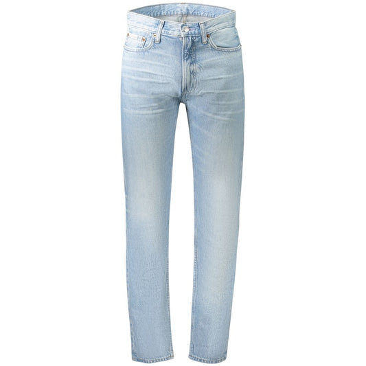 Pair of blue jeans on a hanger