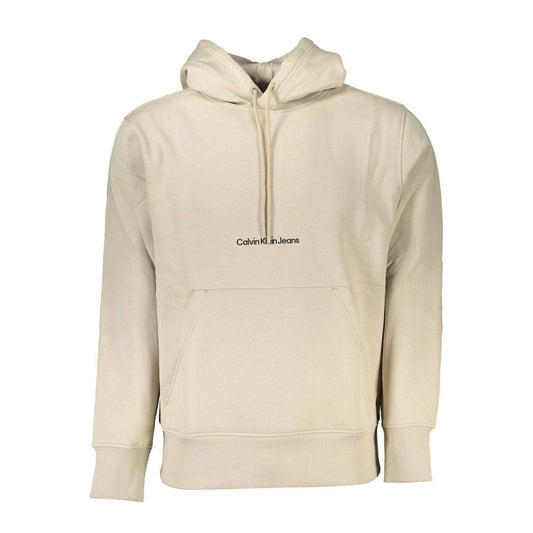 Tan hoodie with white zipper and logo on front