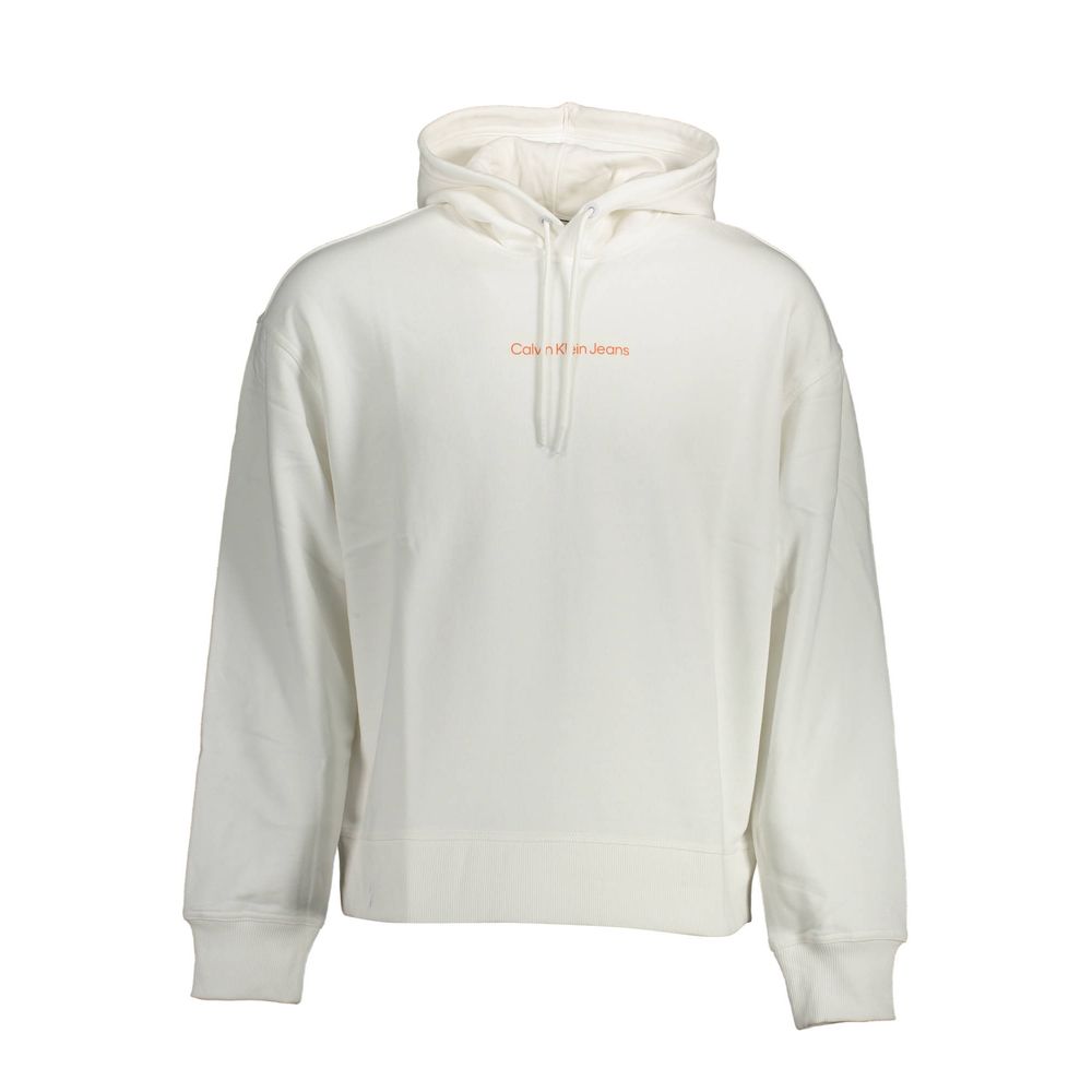 White hoodie with orange text on front