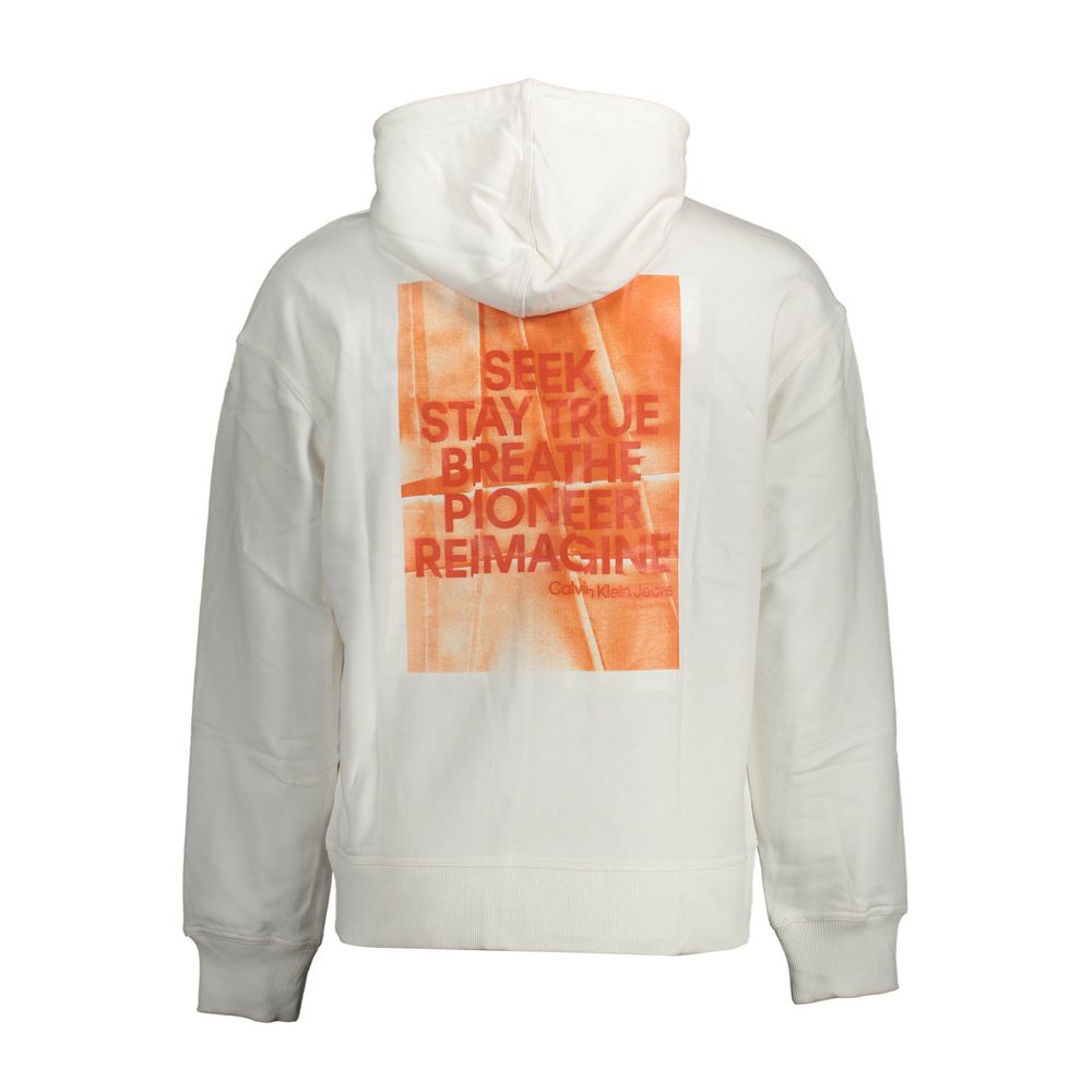 White hoodie with orange graphic on front