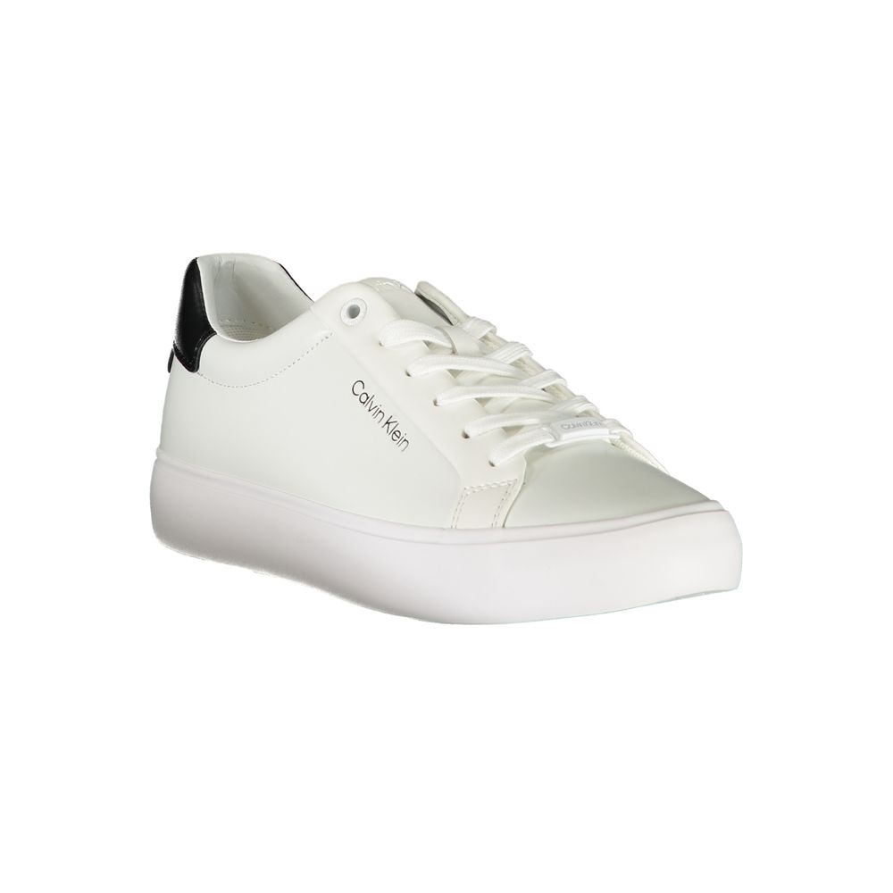 White sneaker with black laces and logo on side, featuring a low-top design