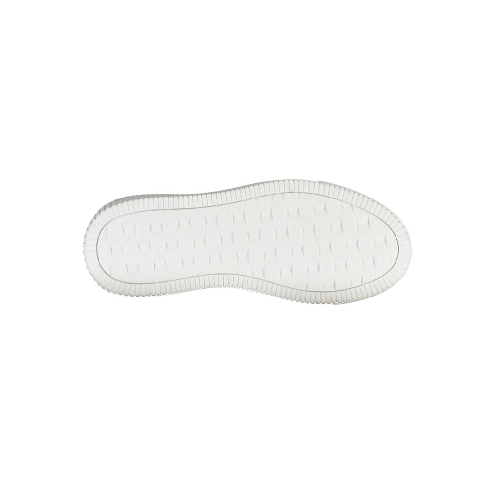 A single white women's sneaker with a textured sole, designed by Calvin Klein