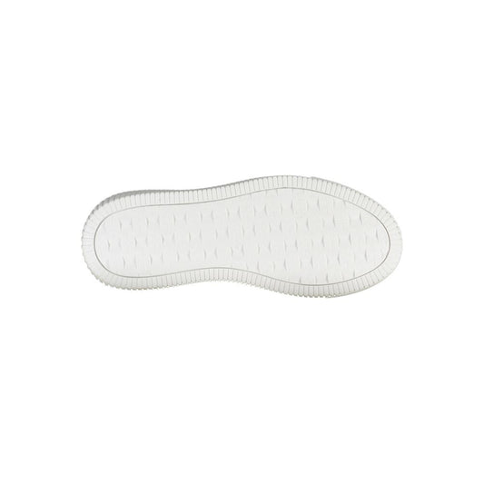 A single white women's sneaker with a textured sole, designed by Calvin Klein