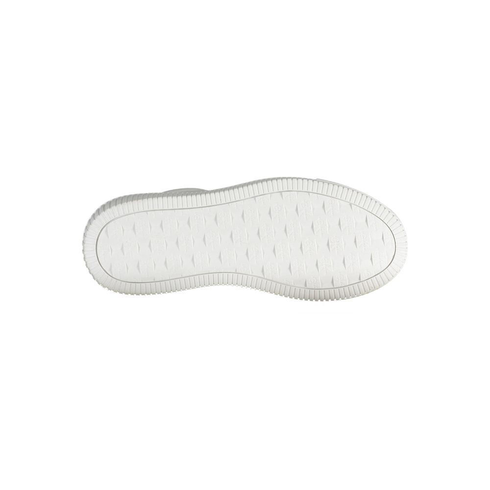 White leather women's sneaker with laces, featuring a low top design and a textured sole