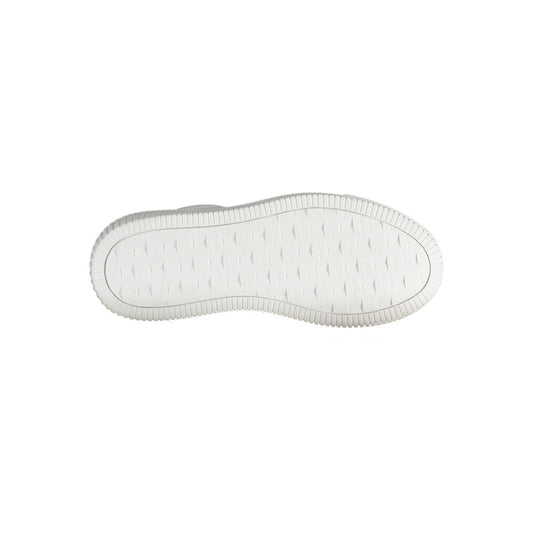 White leather women's sneaker with laces, featuring a low top design and a textured sole