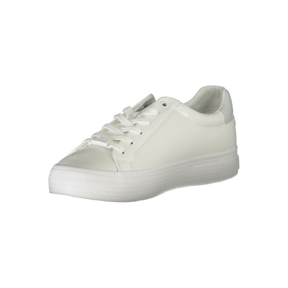 White sneaker with laces and textured sole