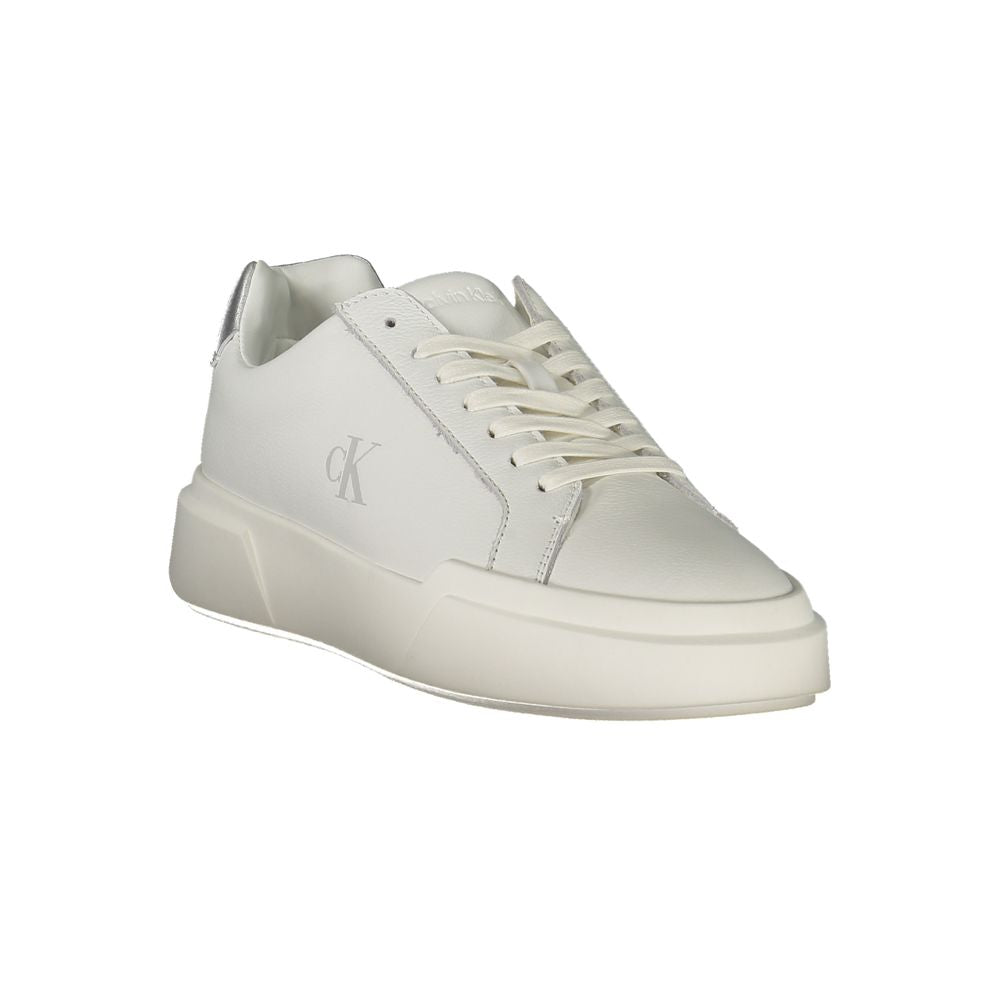 White sneaker with laces and logo on side