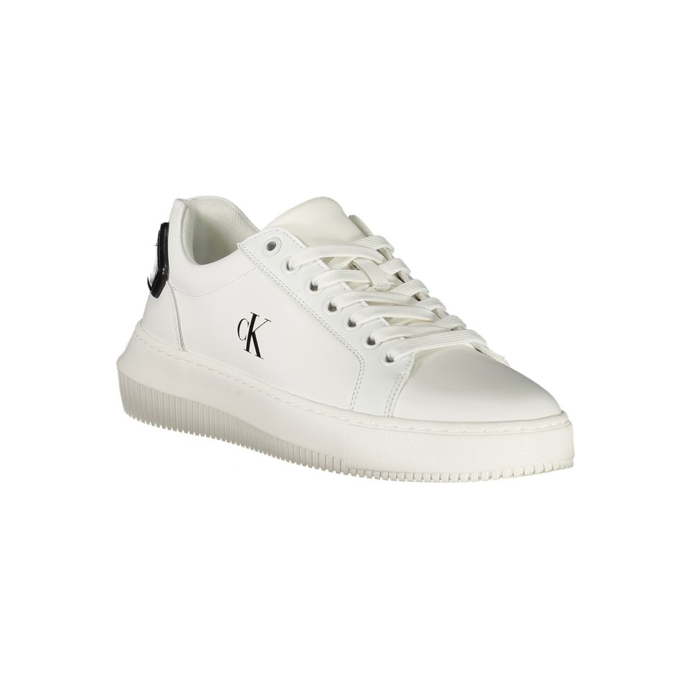 White sneaker with laces and logo on side