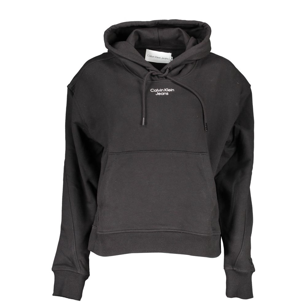 Black hoodie with white logo on front