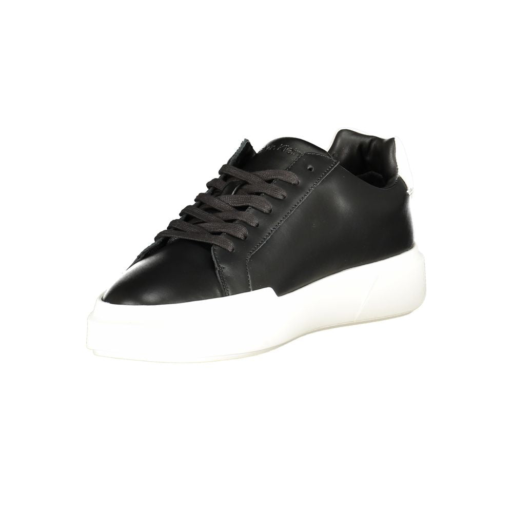 A black leather men's sneaker with white sole