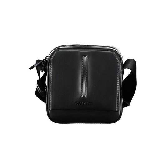 Black leather crossbody bag with zippered pocket on front