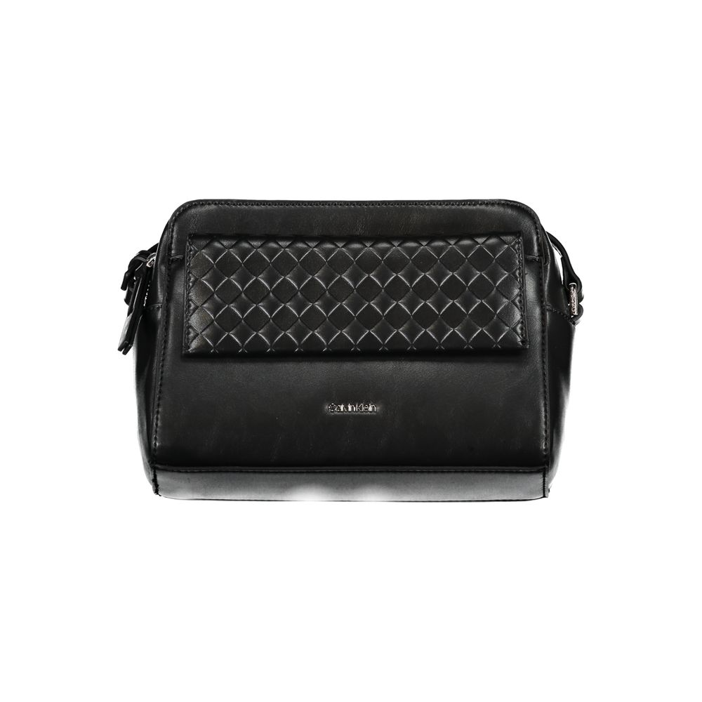 Black leather crossbody bag with quilted design on front