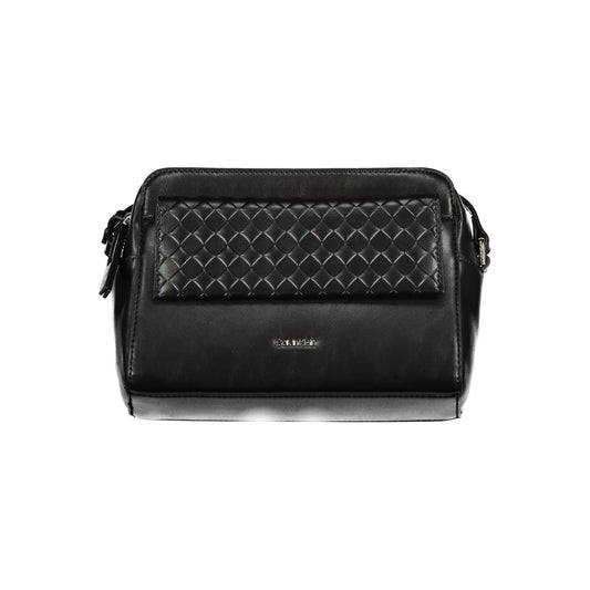 Black leather crossbody bag with quilted design on front