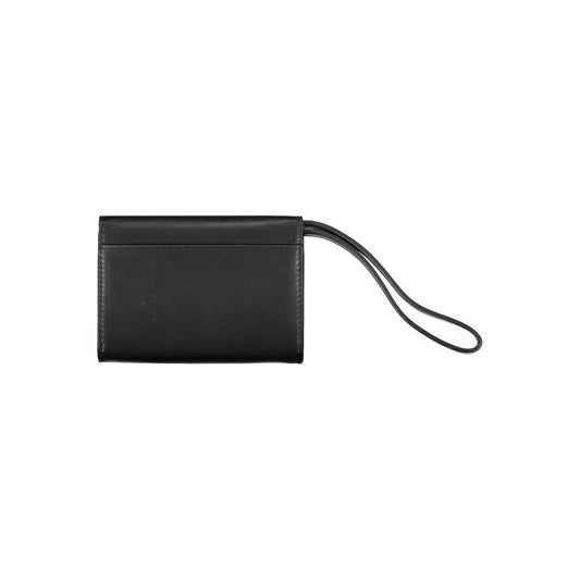 Black leather wallet with a strap