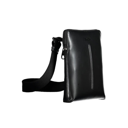 Black leather crossbody bag with strap