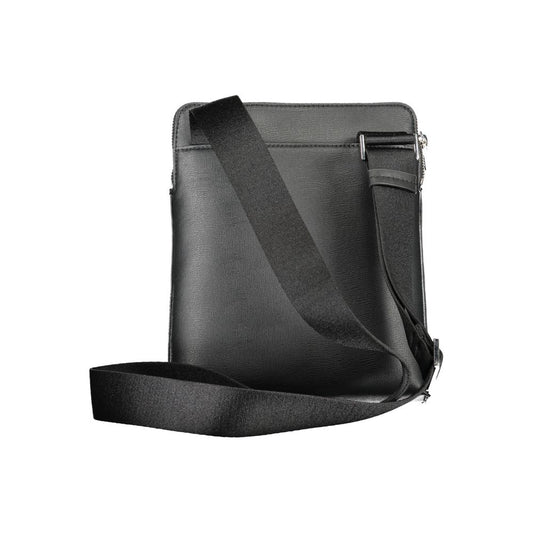 Black leather laptop bag with strap