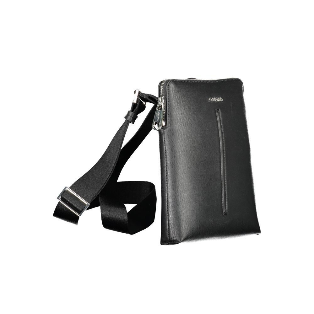 Black leather wallet with strap