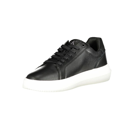 A black polyurethane men's sneaker with white sole