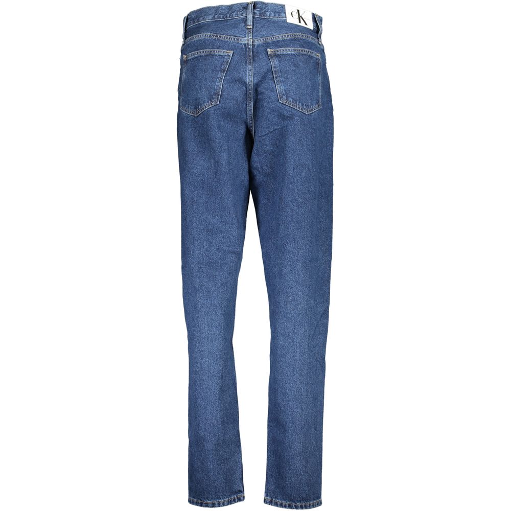 Blue denim jeans on a hanger