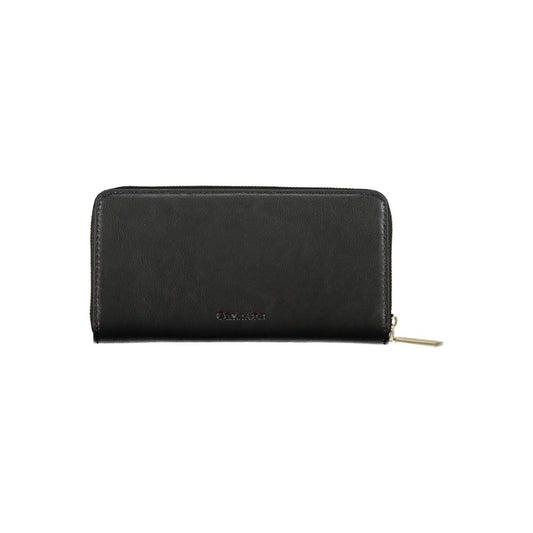 Black leather wallet with gold zipper