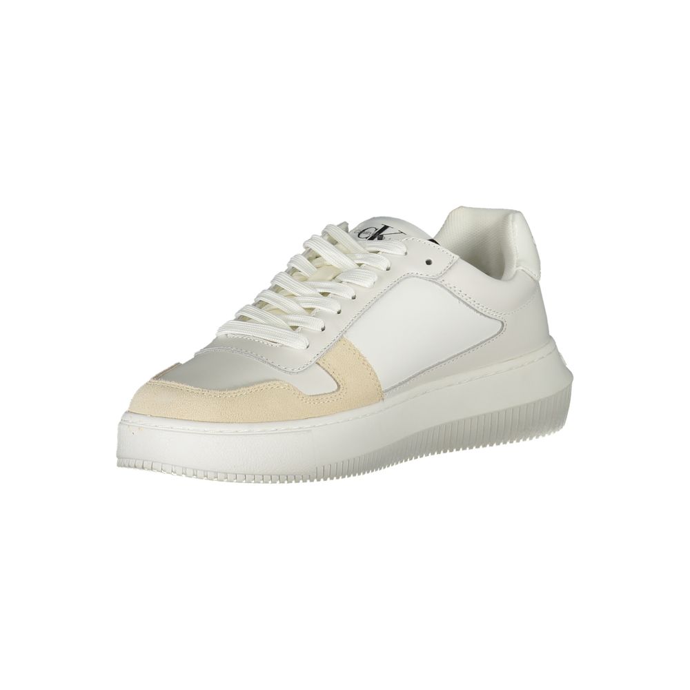 A pair of white lace-up sneakers with contrast detail from the brand Calvin Klein