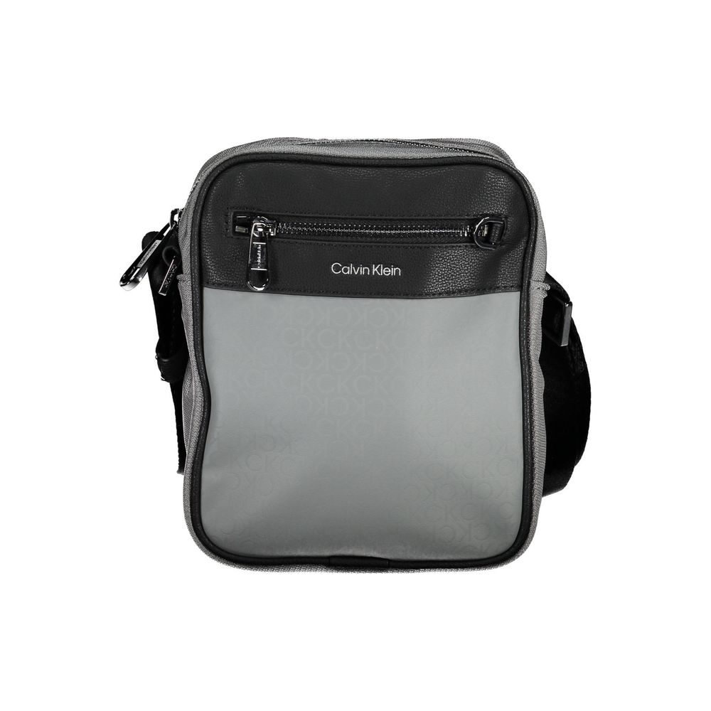 Grey and black fanny pack with zippered pocket on front