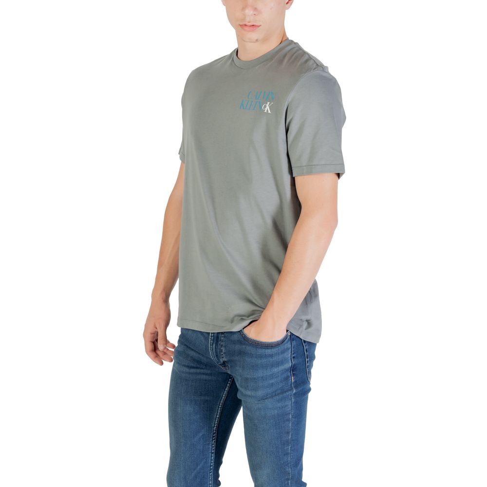 A gray cotton t-shirt with a logo on the front