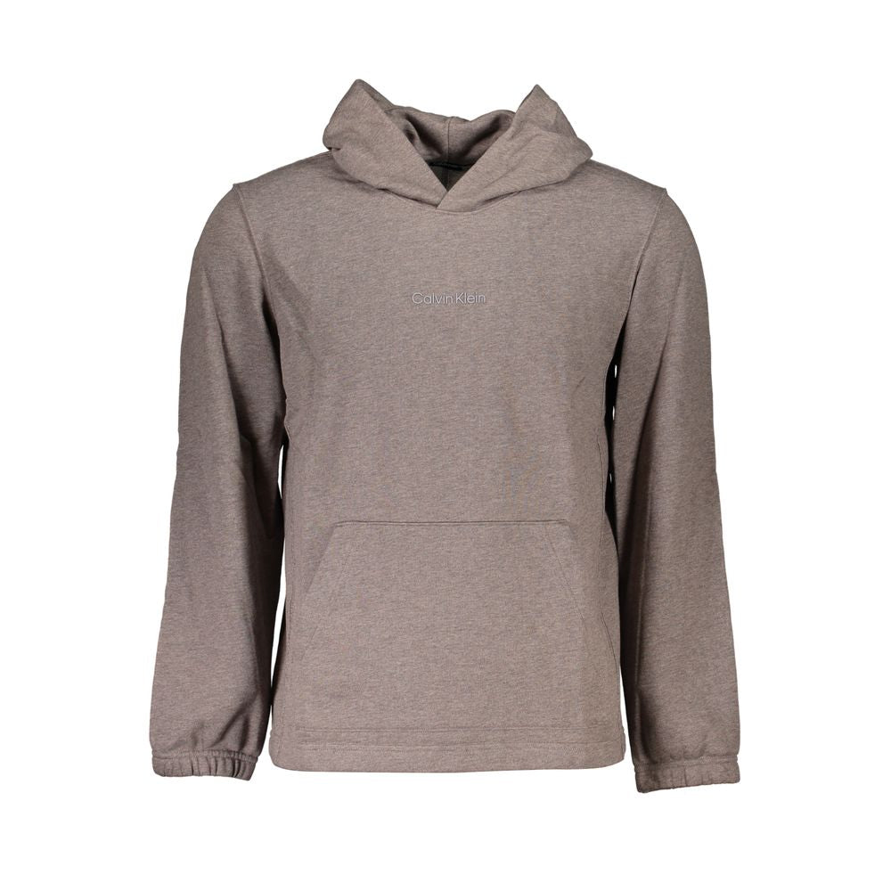 Grey hooded sweatshirt on display