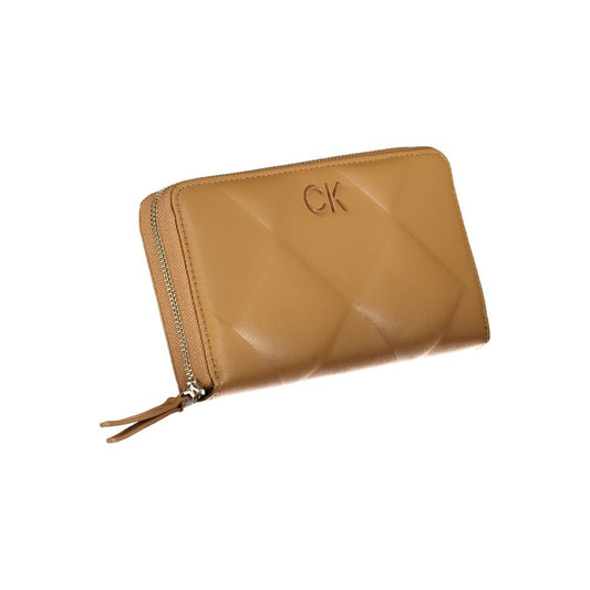 Brown quilted wallet with gold zipper pulls