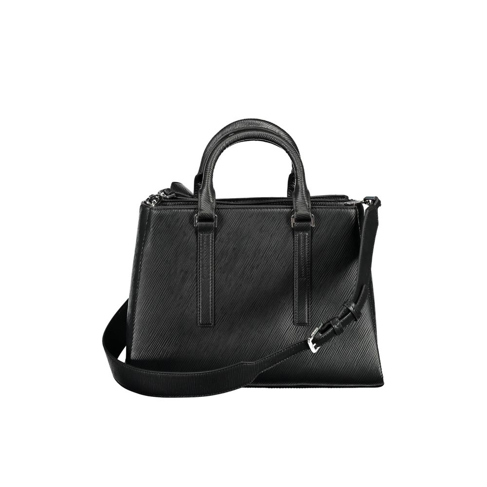 Black leather handbag with two straps