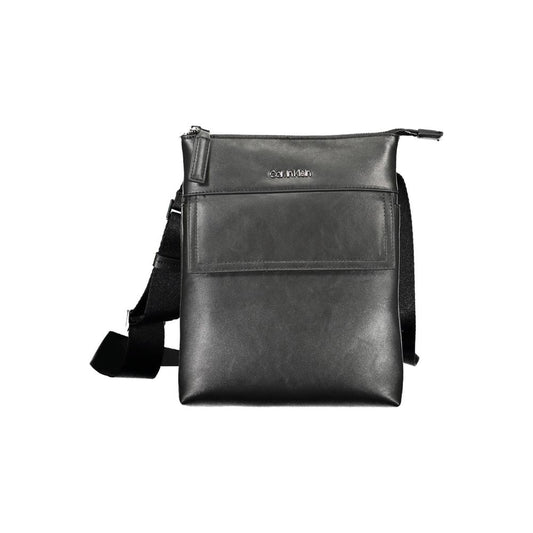Black leather messenger bag with strap