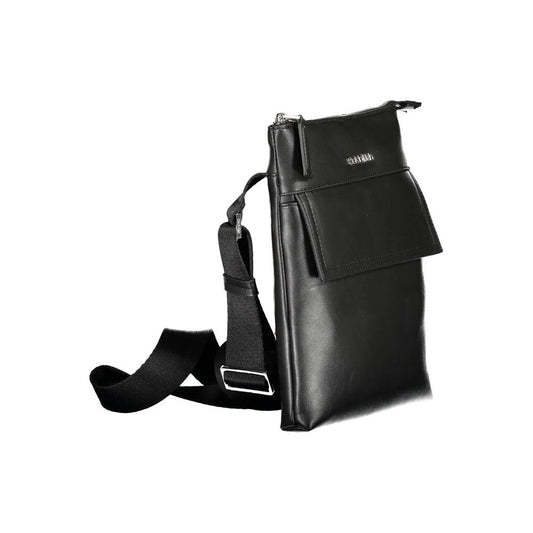 Black leather messenger bag with strap