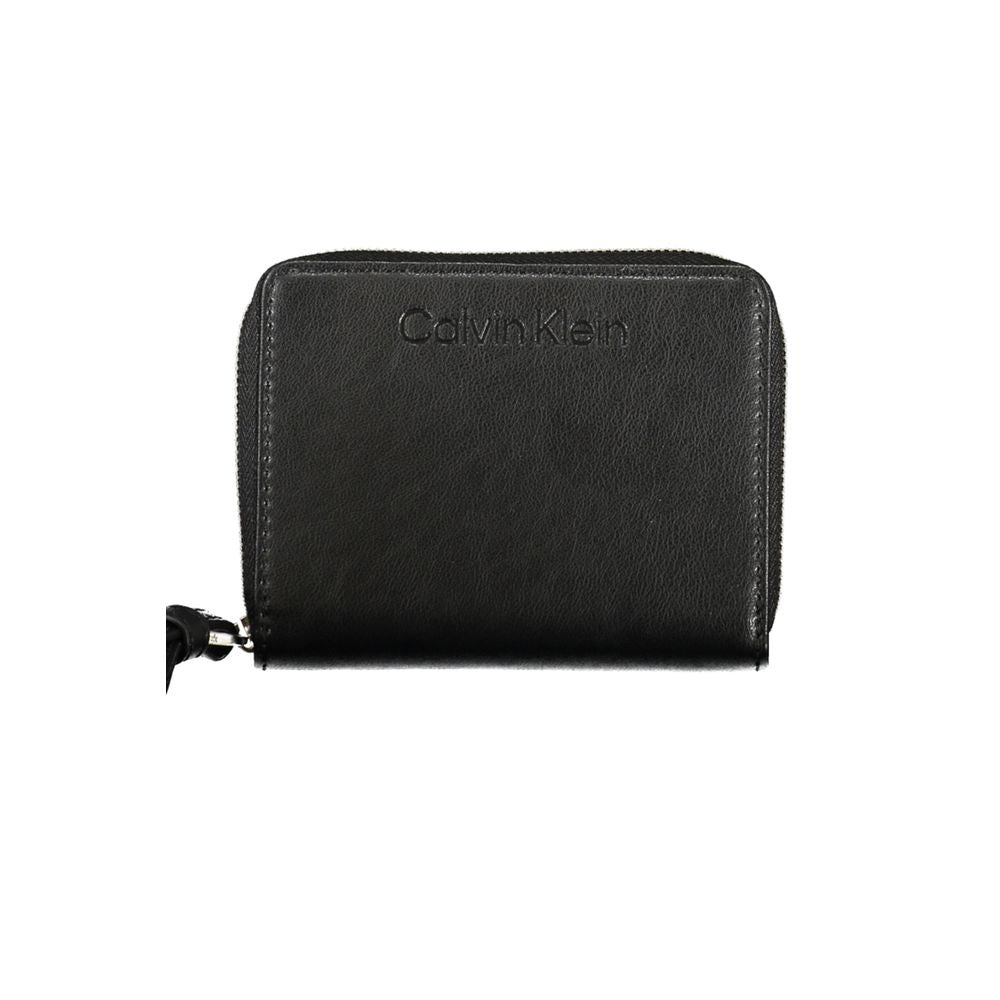 Black leather wallet with brand name on front