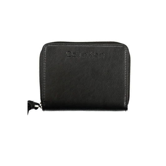 Black leather wallet with brand name on front
