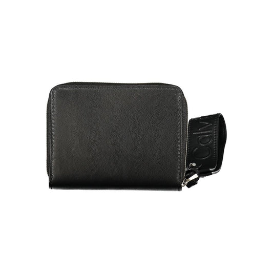 Black leather wallet with silver zipper
