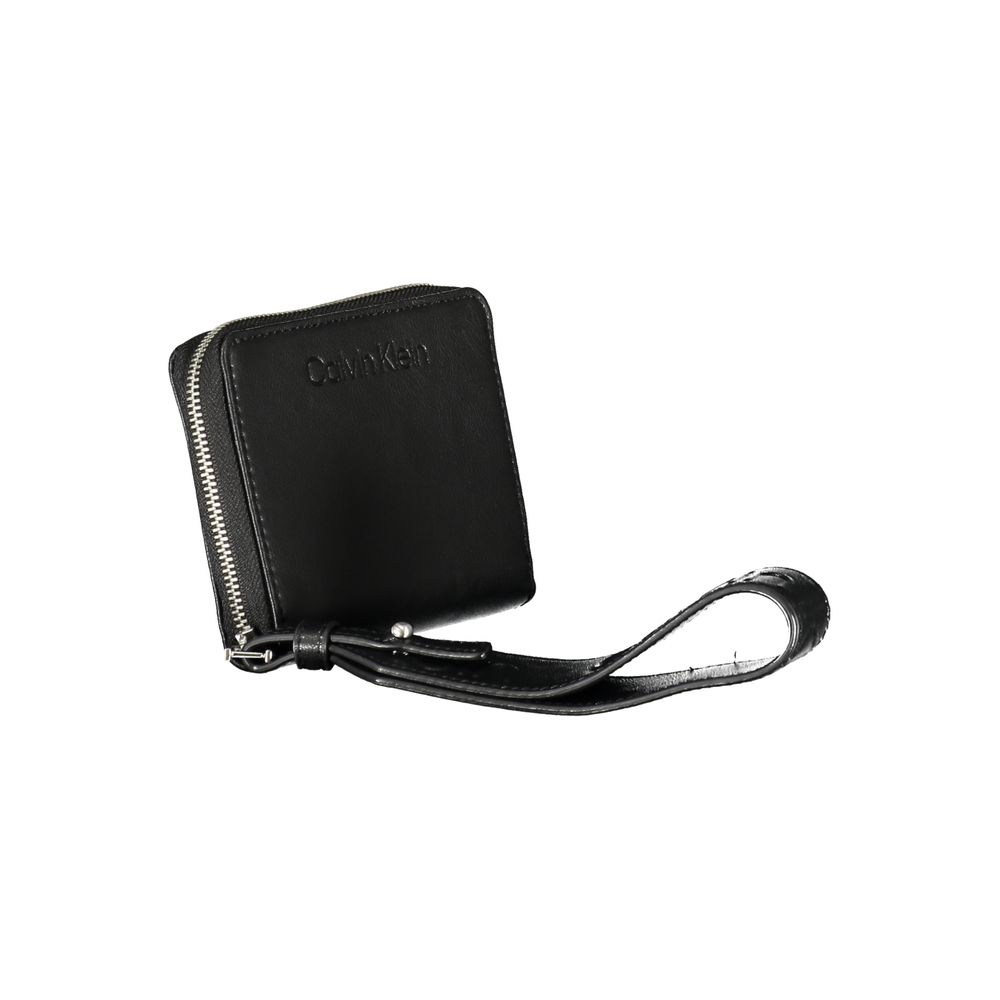 Black leather wallet with zipper closure