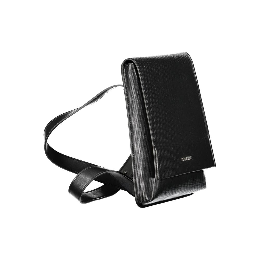 Black leather crossbody bag with strap