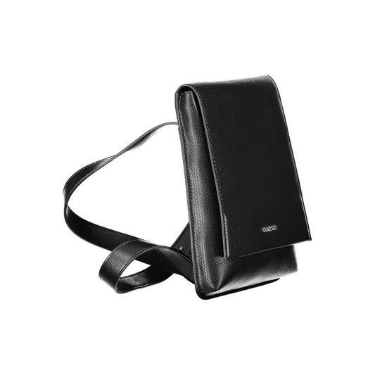 Black leather crossbody bag with strap